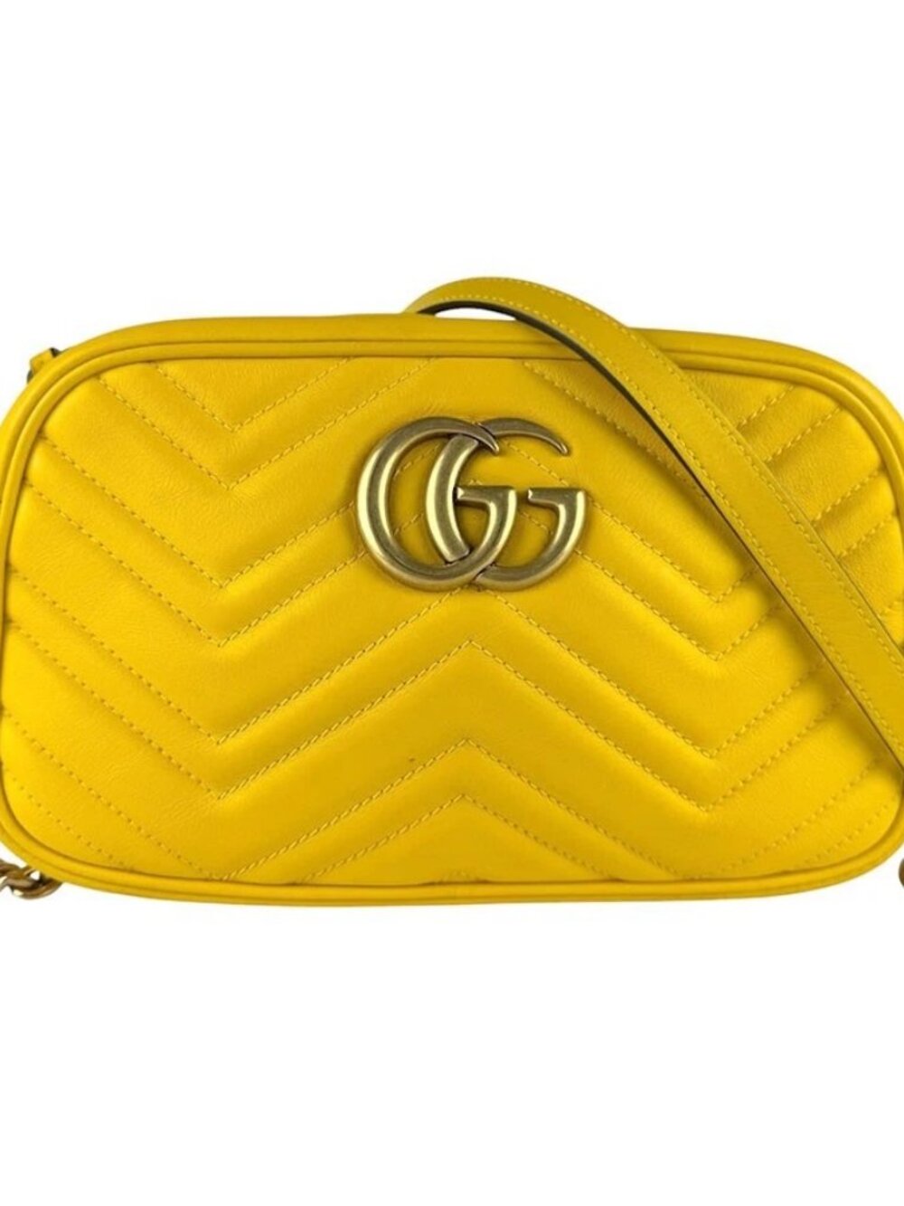 GUCCI GG Marmont Crossbody Shoulder Bag Yellow Gold Leather/Metal -